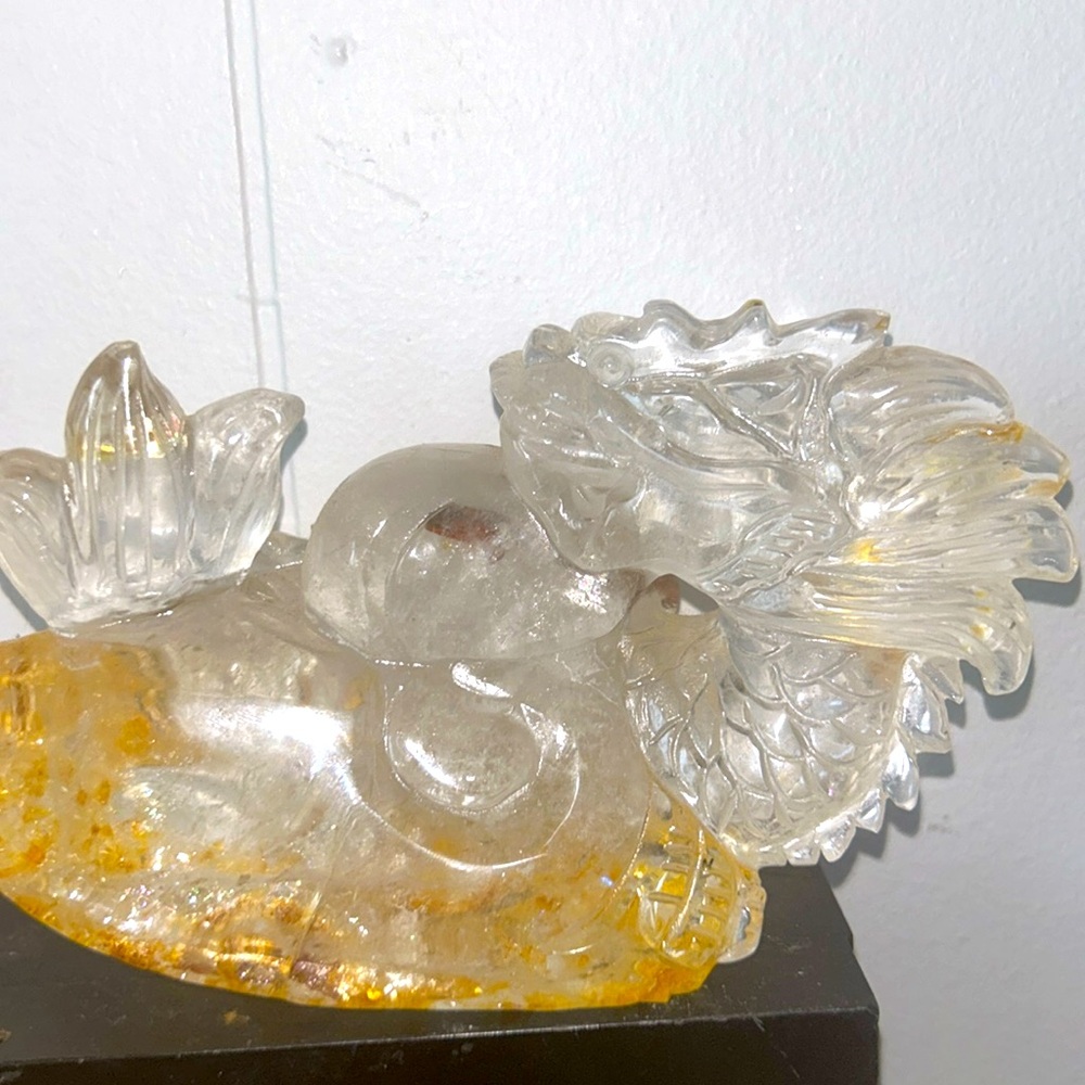 Golden healer quartz dragon with rutile